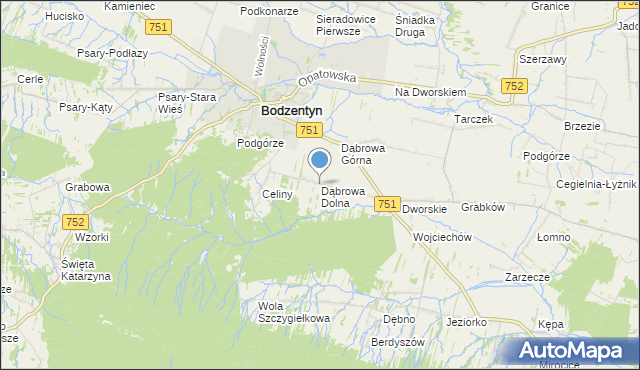 mapa Dąbrowa Dolna, Dąbrowa Dolna gmina Bodzentyn na mapie Targeo